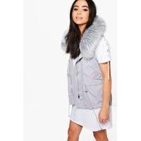 boutique faux fur hood gilet grey