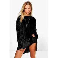 Boutique Pleated Velvet Dip Back Tunic Top - black