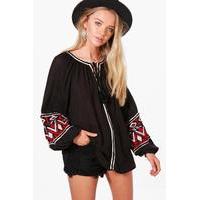 Boutique Embroidered Woven Tunic - black