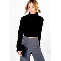 Boucle Roll Neck Crop Jumper - black