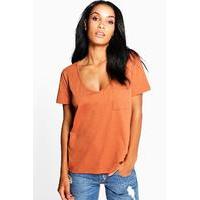 Boyfriend V Neck Pocket Tee - chestnut