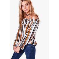 bow detail striped bardot top multi