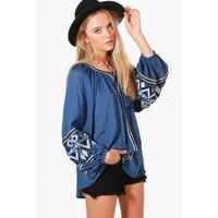 Boutique Embroidered Woven Tunic - blue
