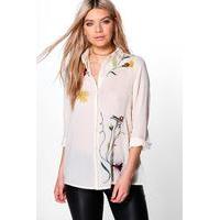 Boutique Embroidered Front & Back Woven Shirt - ivory