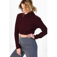 Boucle Roll Neck Crop Jumper - burgundy