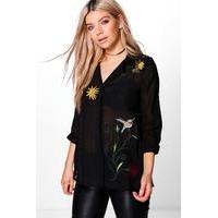 Boutique Embroidered Front & Back Woven Shirt - black