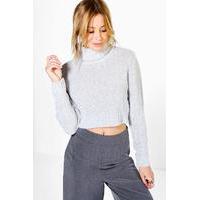 Boucle Roll Neck Crop Jumper - silver