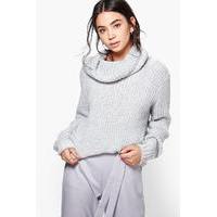 Boucle Crop Cowl Neck Jumper - grey