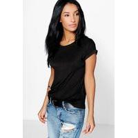 Boxy Turn Cuff Basic Tee - black