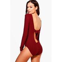 Bow Back Detail Bodysuit - wine