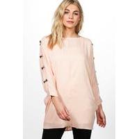 Bow Trim Sleeve Top - peach