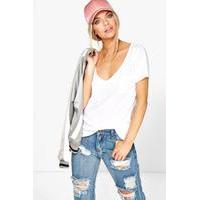 Boyfriend V Neck Pocket Tee - white