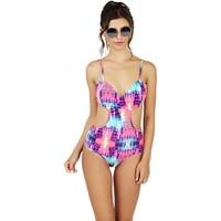 Boutique Ladies Neon Tie Dye Print Swimsuit women\'s Bikinis in pink
