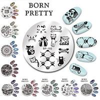 BORN PRETTY 5.5cm Round Nail Art Stamp Stamping Plates Template Set Cute Animal Flower Rose Lace Image Manicure Plate