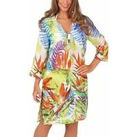 boutique ladies leaf print bright cotton kaftan womens blouse in multi ...