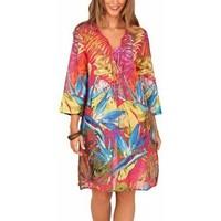 boutique ladies leaf print bright cotton kaftan womens blouse in multi ...