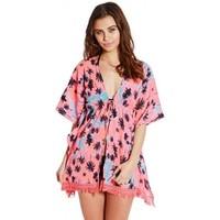 boutique ladies midi printed neon kaftan womens blouse in pink