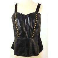 Boohoo Size 14 Black Faux Leather Front Top