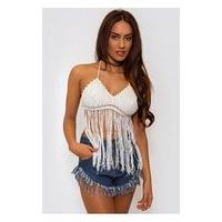 Boho Sunset White Crochet Fringe Top