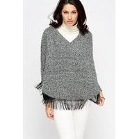 Box Tassel Trim Poncho Jumper