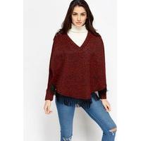 Box Tassel Trim Poncho Jumper