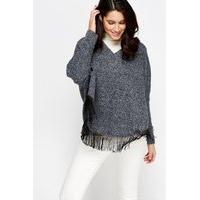 Box Tassel Trim Poncho Jumper