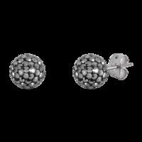 BONBON 8mm TITANIUM & GREY CRYSTAL EARRINGS