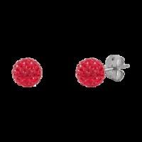 BONBON 6mm TITANIUM & RED CRYSTAL EARRINGS