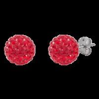 BONBON 10mm TITANIUM & Red CRYSTAL EARRINGS