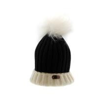 Bowtique London Two - Tone White and Black Ribbed Turn up Hat and White Pom Pom