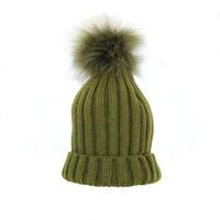 Bowtique London Olive Ribbed Turn up Hat with Olive Pom Pom