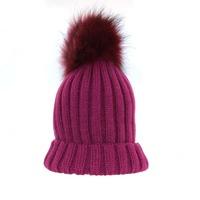 Bowtique London Plum Ribbed Turn up Hat with Plum Pom Pom
