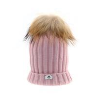 Bowtique London Soft Pink Ribbed Turn up Hat with Pink Pom Pom