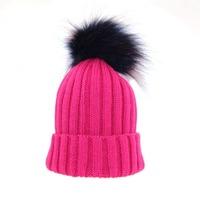 Bowtique London Rose Ribbed Turn up hat with Multi-Colour Pom Pom