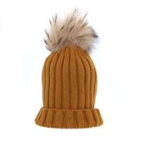 Bowtique London Caramel Ribbed Turn up Hat with Beige Pom Pom
