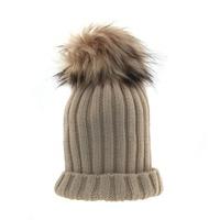 Bowtique London Beige Ribbed Turn up Hat with Beige Pom Pom