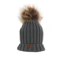 bowtique london dark grey ribbed turn up hat with grey pom pom