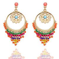 Bohemia Fashion Vintage Elegant Charm Hollow Carved Flower Earrings Colorful Beads Tassel Drop Earrings For Women Jewelry Accessories Gift
