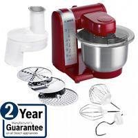 Bosch MUM48R1GB 600W Food Mixer in Red with Stainless Steel bowl and accessories
