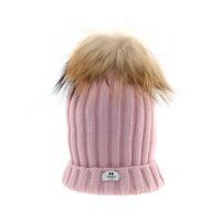 bowtique london soft pink ribbed turn up hat with pink pom pom