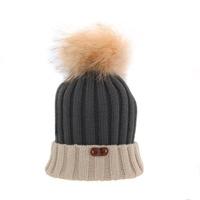 Bowtique London Two - Tone Beige and Dark Grey Ribbed Turn up Hat with Pom Pom