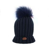 Bowtique London Navy Ribbed Turn up Hat with Multi - Colour Pom Pom