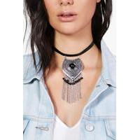 Boho Statement Stone Choker - black