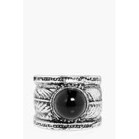 Boho Stone Adjustable Detail Ring - silver