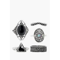Boho Stone Ring 5 Pack - silver
