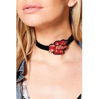 Boho Floral Patch Choker - black