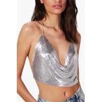 Boutique Halter Neck Crop Body Chain - silver