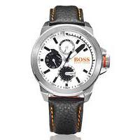 boss orange gents black leather watch