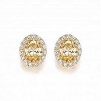 Bouton Silver Oval Yellow Cubic Zirconia Stud Earrings BE068