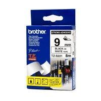 Brother TZ-S221 Original P-Touch Strong Adhesive Black on White Tape 9mm x 8m